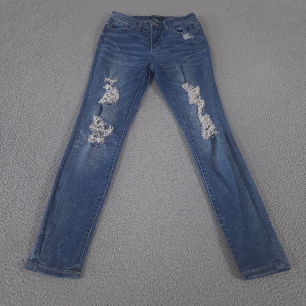 Judy Blue Jeans Womens 5/27 Blue Skinny Distressed Bleach Splatter Denim Pants